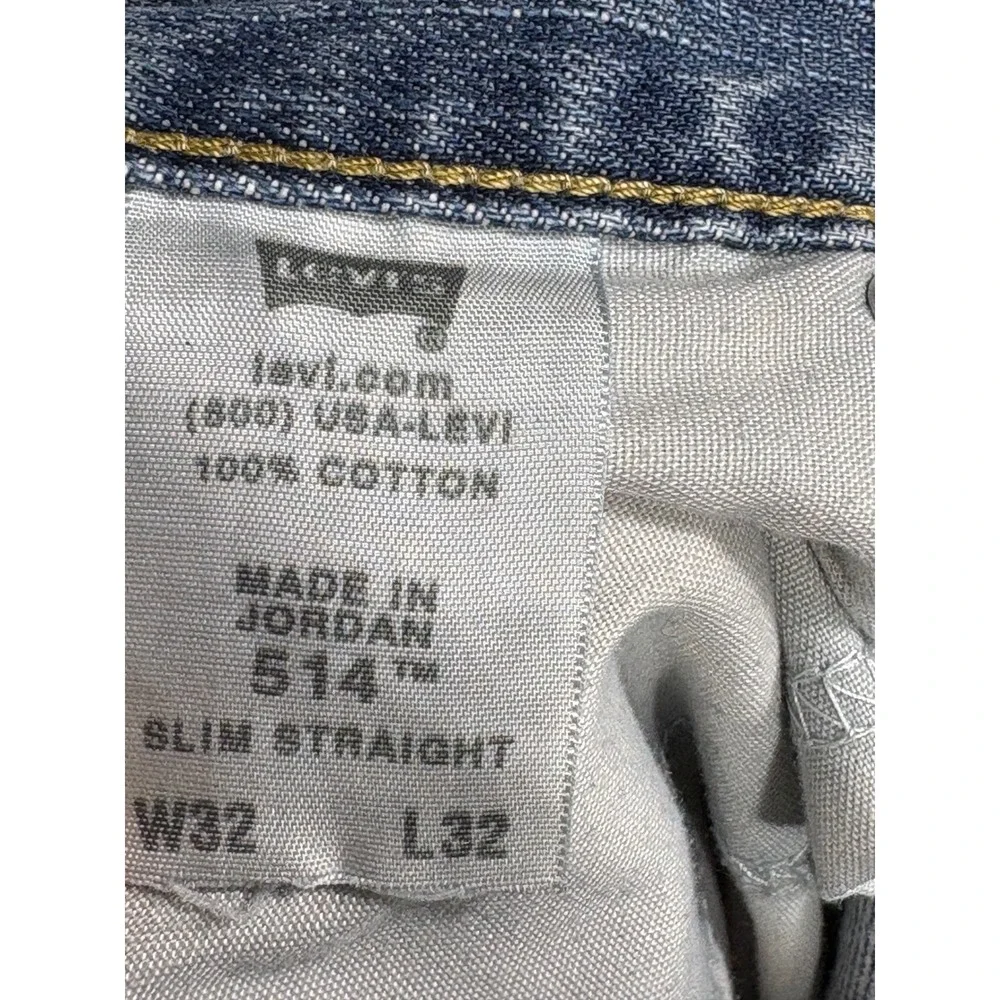 Levis 514 Slim Straight Mens Jeans 32x32 Light Wash Distressed Blue Denim Cotton